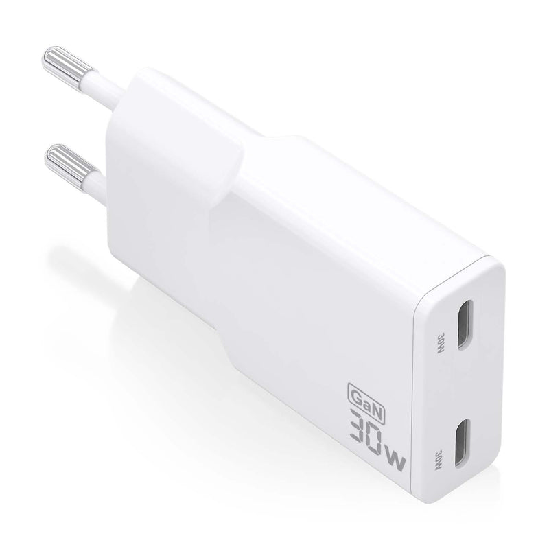 Cargador Gan Ultra Delgado 30W, 2XUSB-C Pd3.0 Qc4.0, Blanco