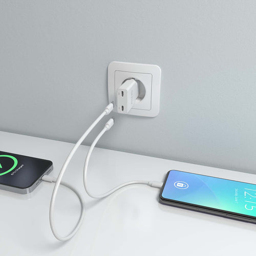 Cargador Gan Ultra Delgado 30W, 2XUSB-C Pd3.0 Qc4.0, Blanco