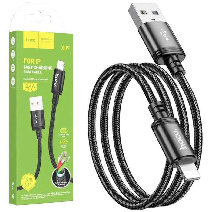 Hoco X89 Cable Usb-a A Lightning 2.4A Negro 1 Metro