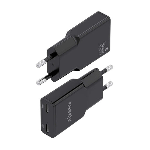 Cargador Gan Ultra Delgado 30W, 2XUSB-C Pd3.0 Qc4.0, Negro