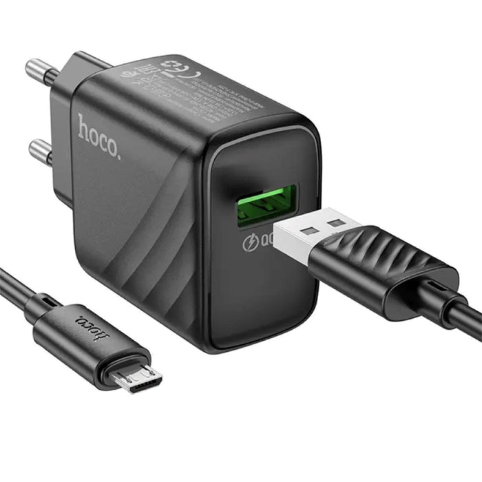 Cargador USB 18W Hoco Cs21a Qc 3.0 + Cable Micro USB Negro