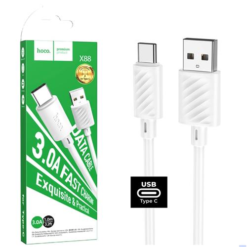 Cable USB A USB-C 1 Metro 3 Amp Hoco X88 Blanco