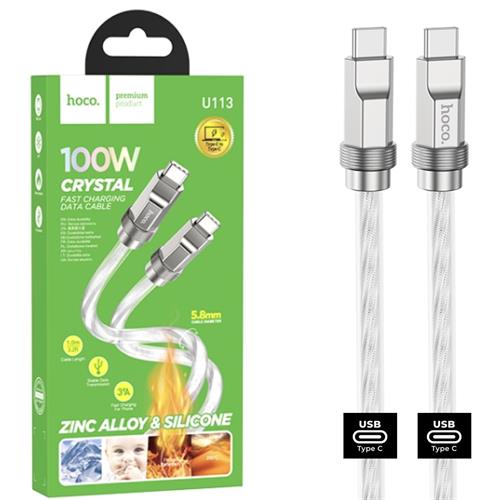 Hoco U113 100W Cable USB-C A USB-C Metálico Reforzado Plata