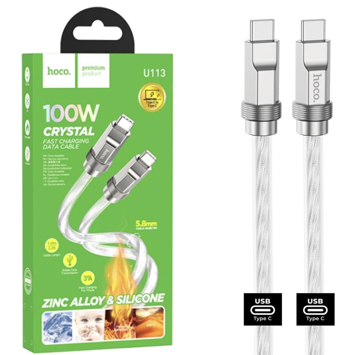 Hoco U113 100W Cable USB-C A USB-C Metálico Reforzado Plata