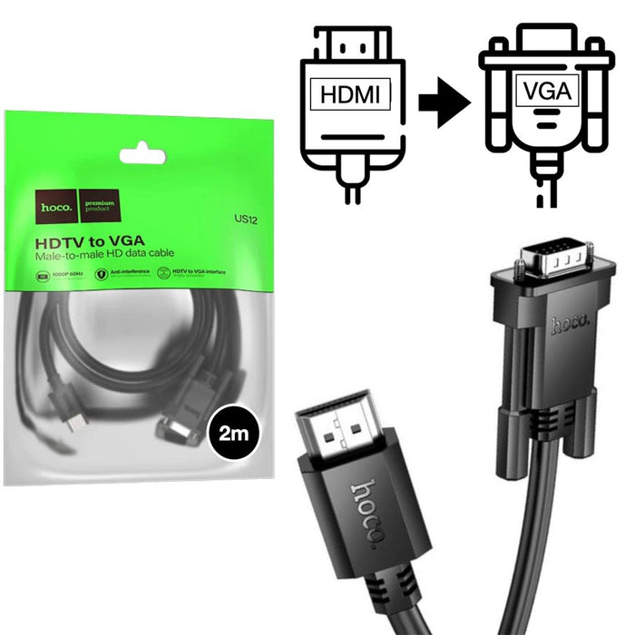 Hoco Us12 Cable HDMI A Vga 1080P 60HZ. 2 Metros
