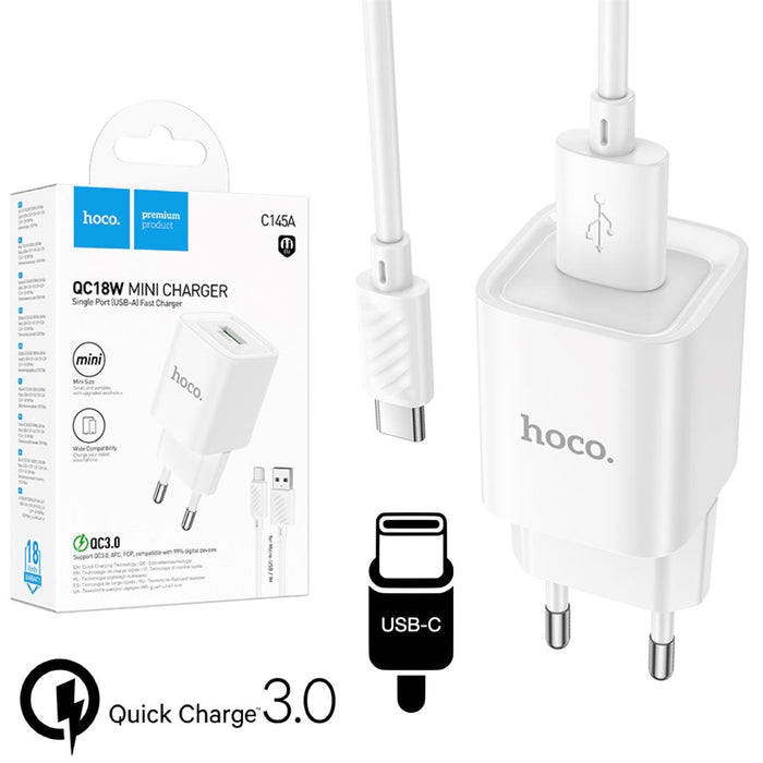 Cargador + Cable USB-C Hoco C145a Qc3.0 Blanco