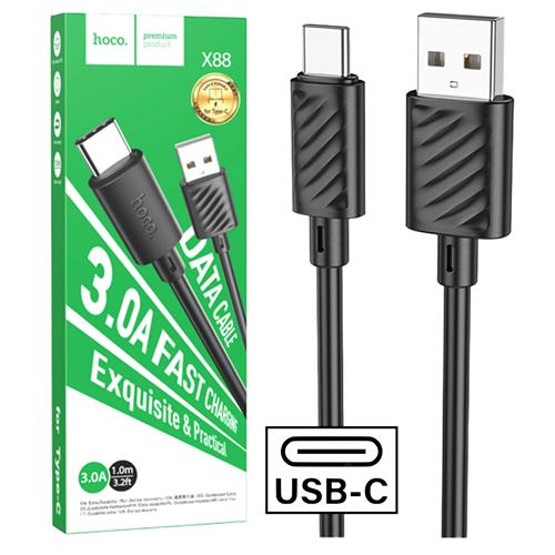 Cable USB A USB-C 1 Metro 3 Amp Hoco X88 Negro