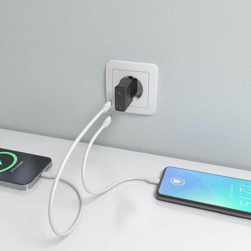Cargador Gan Ultra Delgado 30W, 2XUSB-C Pd3.0 Qc4.0, Negro