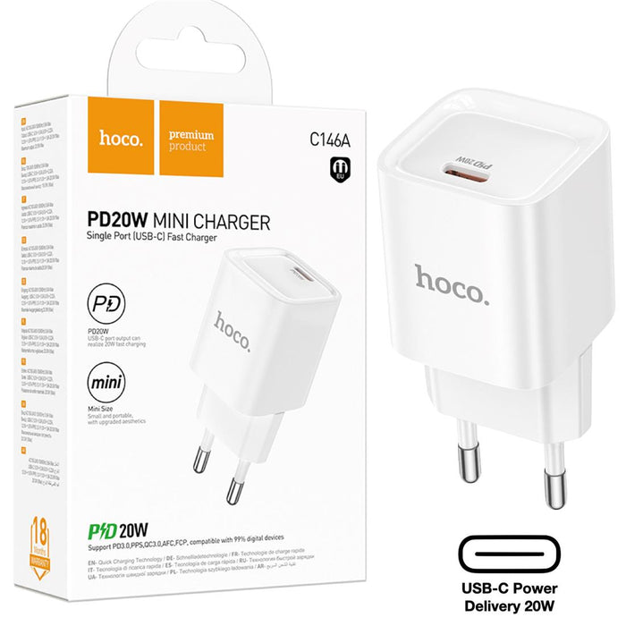 Cargador USB-C 20W Hoco C146a Pd20w Blanco