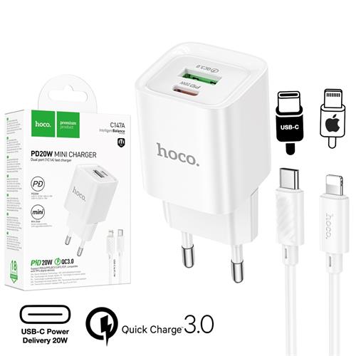 Hoco C147a Cargador Cham Pd20w+qc3.0 Type-c To Lightning White