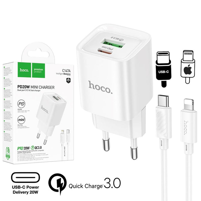 Hoco C147a Cargador Cham Pd20w+qc3.0 Type-c To Lightning White