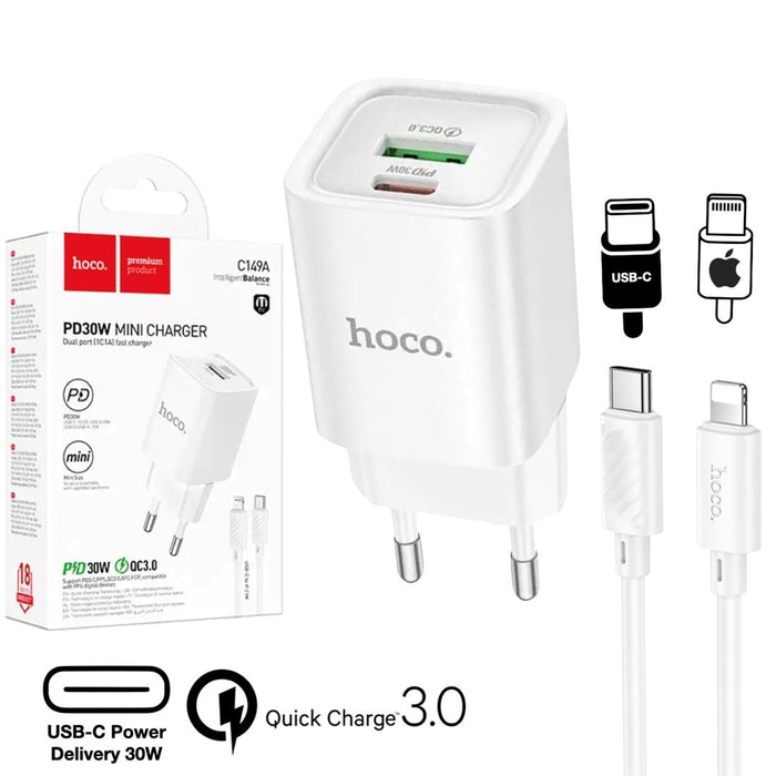 Hoco C149a Cargador Cham Pd30w+qc3.0 Type-c To Lightning White