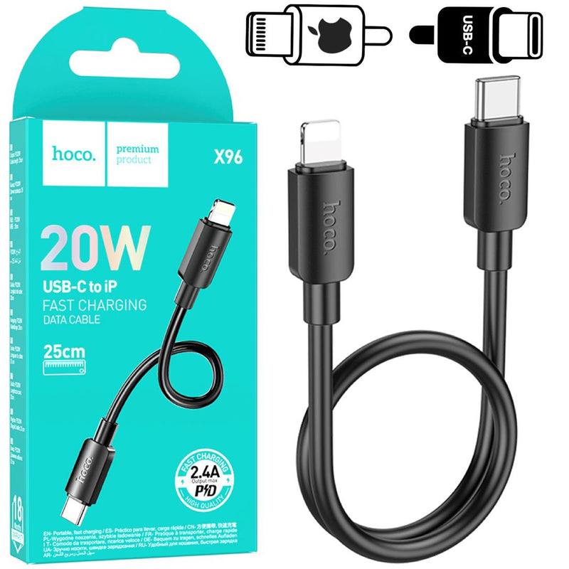 Cable USB-C A Lightning 0.25 Metros 20W Hoco X96 Negro
