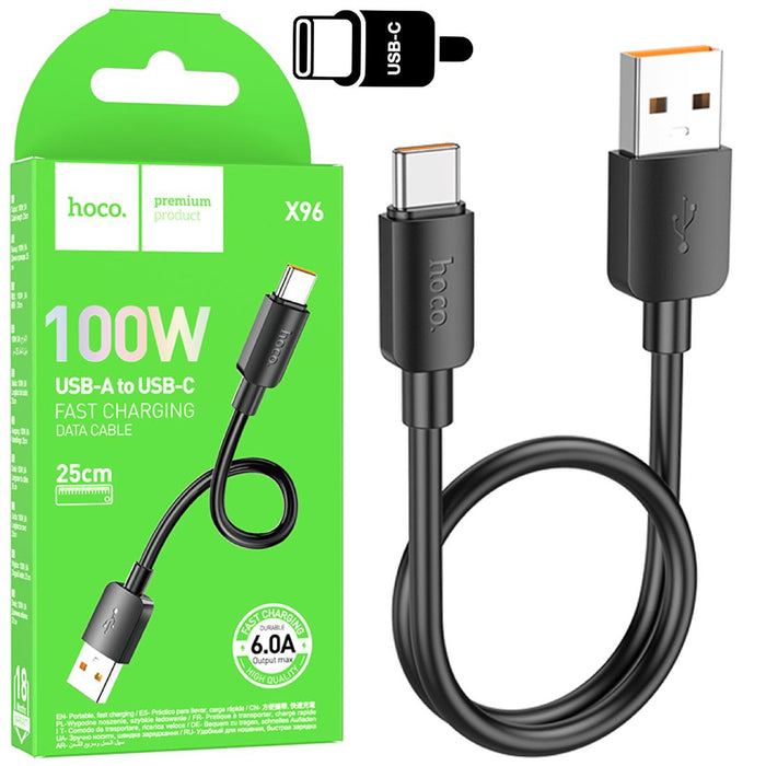 Hoco Cable USB A USB-C 0.25 Metros 100W Hoco X96 Negro