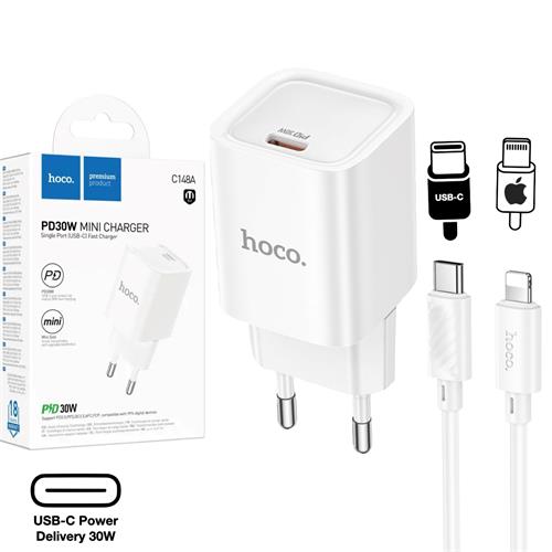 Hoco C148a Cargador Cham Single Port Pd30w C To Lightning White