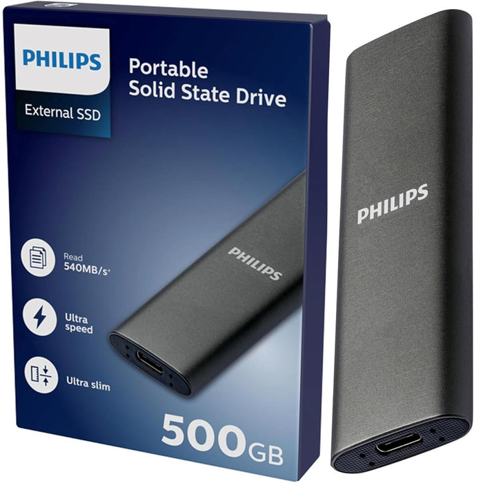 Philips 500GB Usb-c/usb 3.0 540MB Ultra Slim Gris