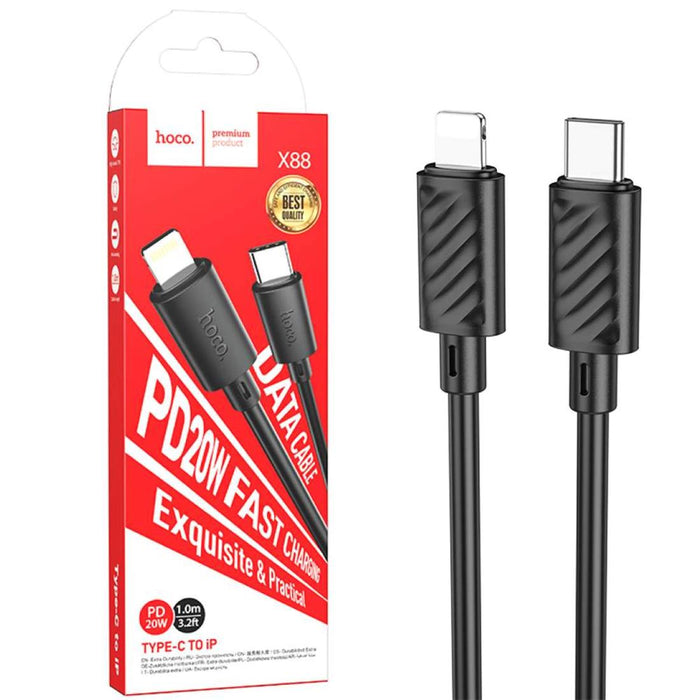Cable USB-C A Lightning 20W 1 Metro 3 Amp Hoco X88 Negro