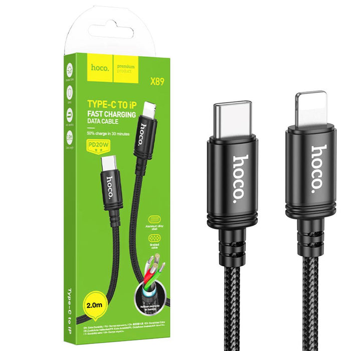 Cable USB-C A Lightning 2 Metros 27W Hoco X89 Reforzado Negro