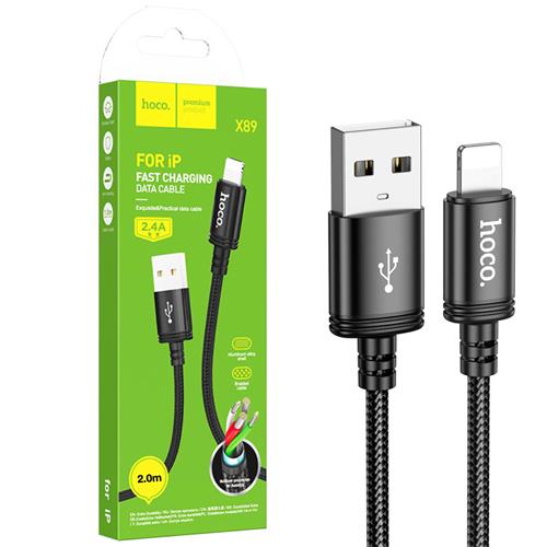 Cable USB A Lightning 2 Metros 2.4 Amp Hoco X89 Reforzado Negro