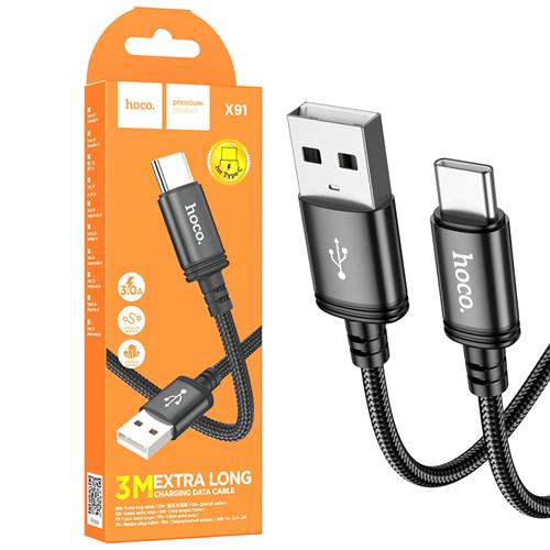 Cable USB A USB-C 3 Metros 2.4A Hoco X91 Negro