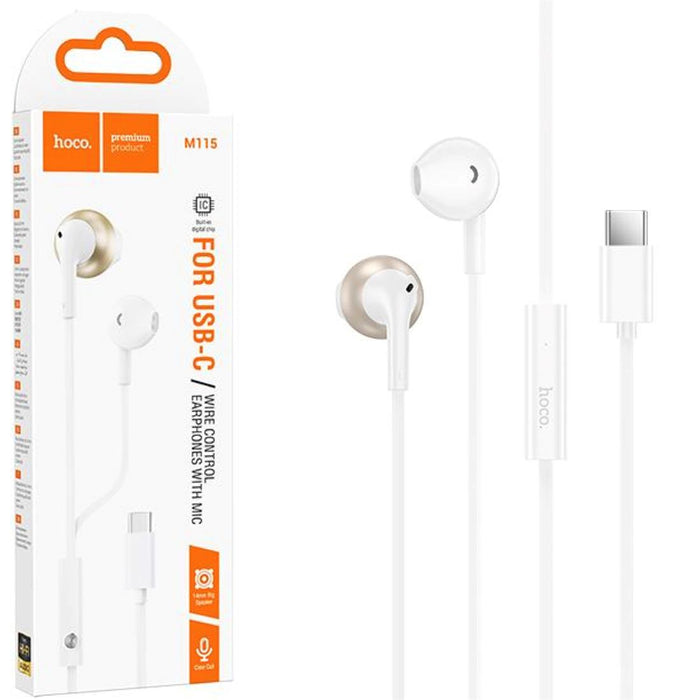 Hoco M115 Auricular Con Micrófono Y Conexión USB-C Blanco