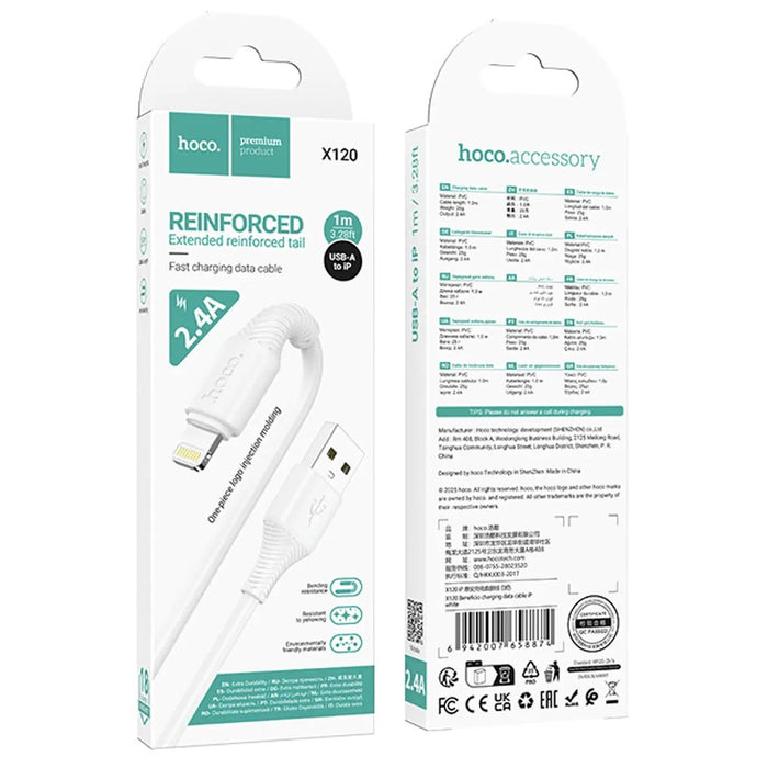 Cable Usb-a A Lightning Hoco X120 1 Metro Blanco