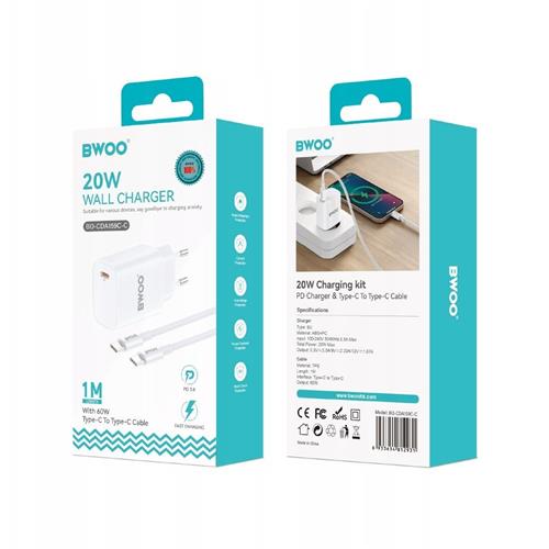 Bwoo Cargador Rápido 20W Cable Type-c To Type-c 1 Metro Blanco (