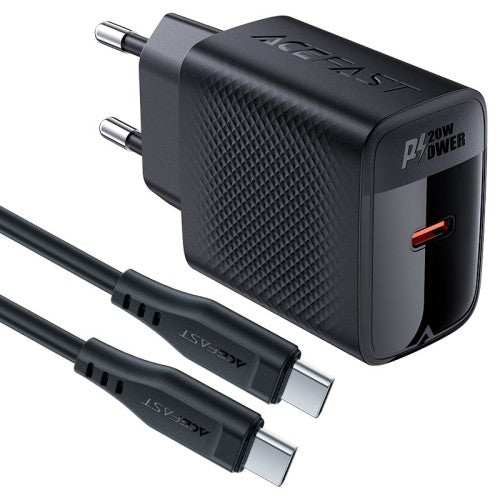 Cargador USB-C Acefast A82 Pd20w Gan + Cable USB-C 1,2 Metros Ne