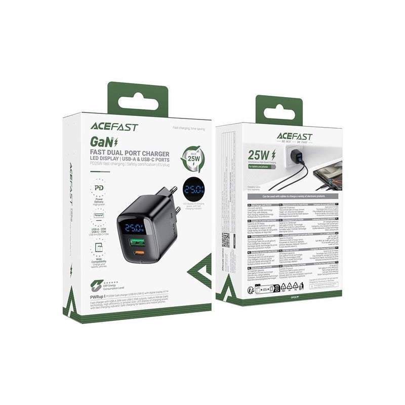 Cargador USB-C Y Usb-a Acefast A114 Pd25w Gan Con Display Digita