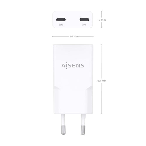 Cargador Gan Ultra Delgado 30W, 2XUSB-C Pd3.0 Qc4.0, Blanco