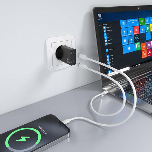 Cargador Gan Ultra Delgado 30W, 2XUSB-C Pd3.0 Qc4.0, Negro