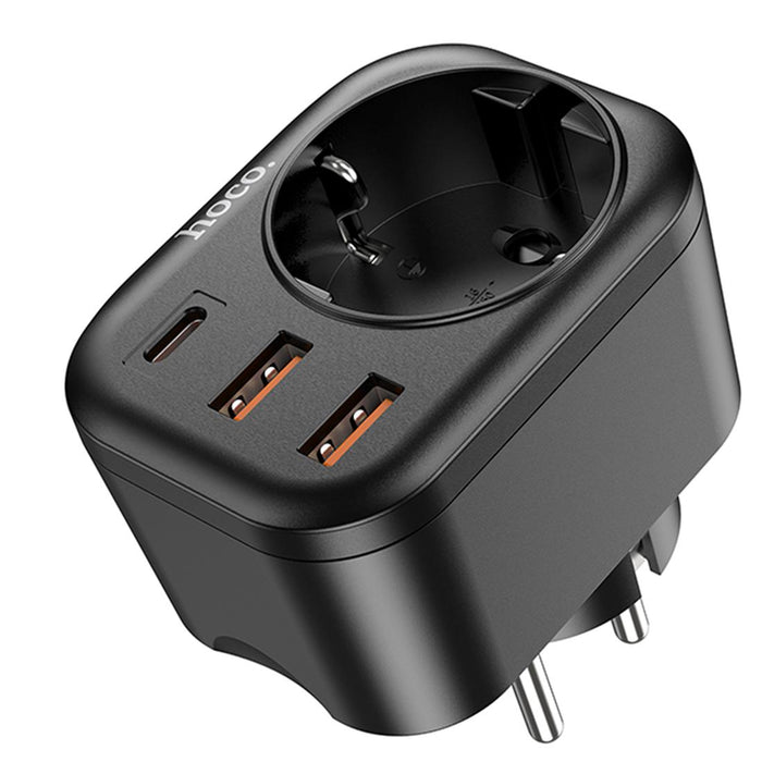 Hoco Enchufe 1 Toma Con 3XUSB+1XTIPO C Ns3 4000W Negro