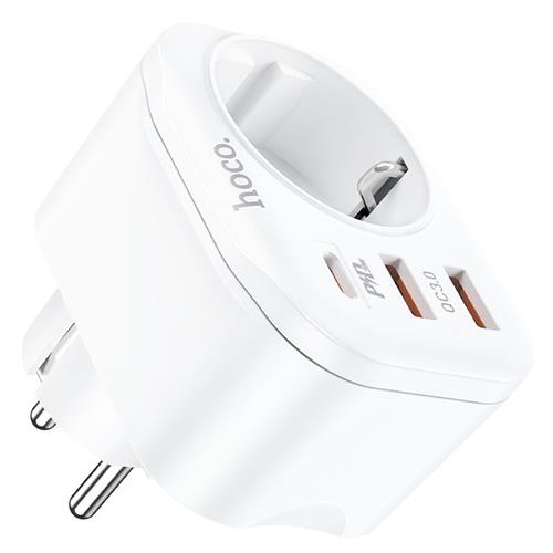 Hoco Ns3 Enchufe 1 Toma + 2 USB 18W + 1 USB 20W Blanco