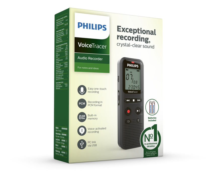Grabadora De Voz Philips Voicetracer Dvt1160/ 8KHZ/ Negro